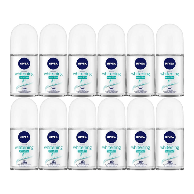 Nivea Whitening Sensitive Roll-On Deodorant, 1.7oz (50ml) (Pack of 12)