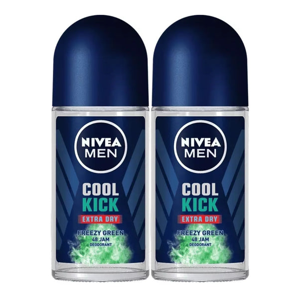 Nivea Men Cool Kick Extra Dry Freezy Green Roll-On Deodorant, 1.7oz (Pack of 2)