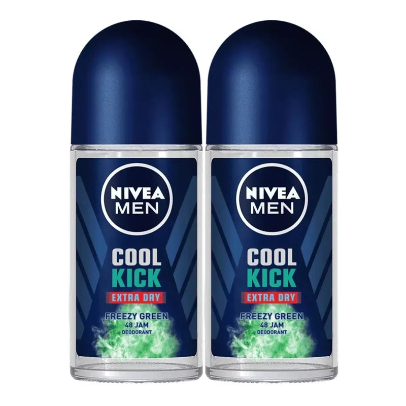 Nivea Men Cool Kick Extra Dry Freezy Green Roll-On Deodorant, 1.7oz (Pack of 2)