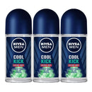 Nivea Men Cool Kick Extra Dry Freezy Green Roll-On Deodorant, 1.7oz (Pack of 3)