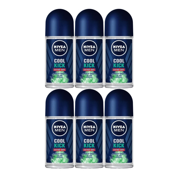 Nivea Men Cool Kick Extra Dry Freezy Green Roll-On Deodorant, 1.7oz (Pack of 6)