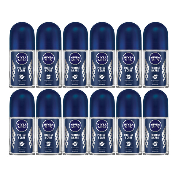 Nivea Men Protect & Care Roll-On Deodorant, 1.7oz (50ml) (Pack of 12)