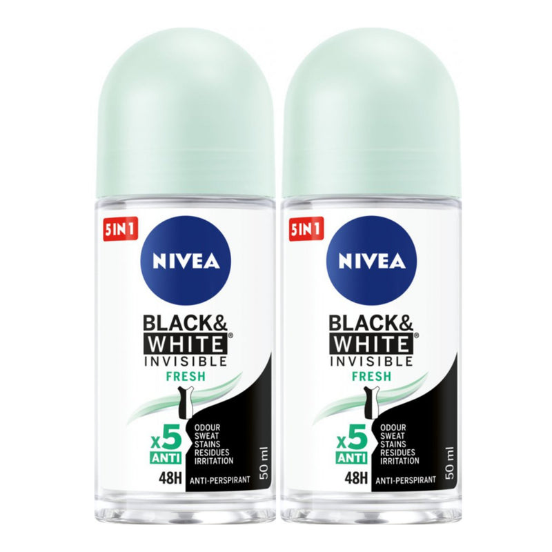 Nivea Black & White Invisible Fresh Deodorant, 1.7oz(50ml) (Pack of 2)