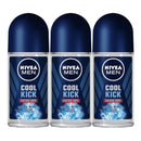 Nivea Men Cool Kick Extra Dry Cool Blue Roll-On Deodorant, 1.7oz (Pack of 3)