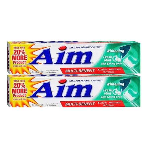 Aim Whitening Fresh Mint With Baking Soda Gel Toothpaste, 5.5oz (Pack of 2)