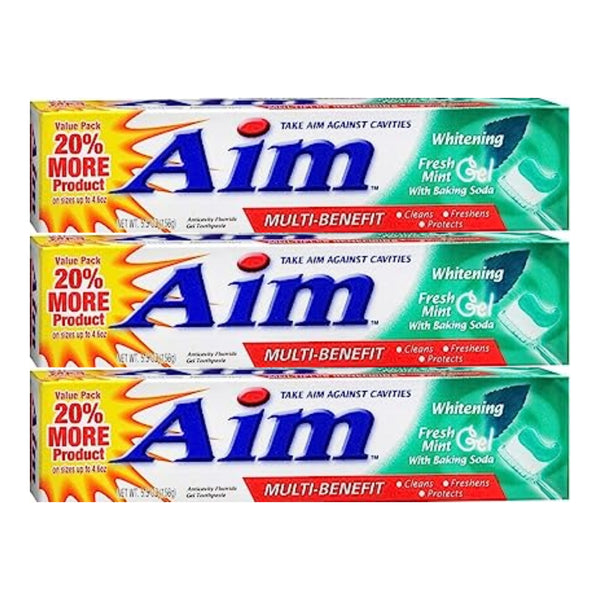 Aim Whitening Fresh Mint With Baking Soda Gel Toothpaste, 5.5oz (Pack of 3)