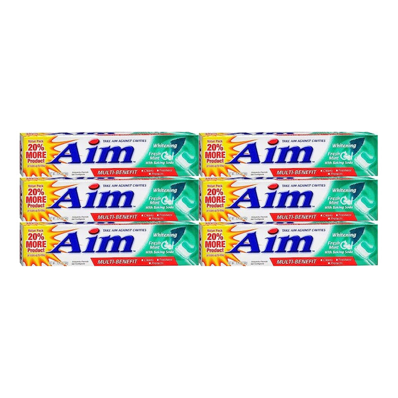 Aim Whitening Fresh Mint With Baking Soda Gel Toothpaste, 5.5oz (Pack of 6)