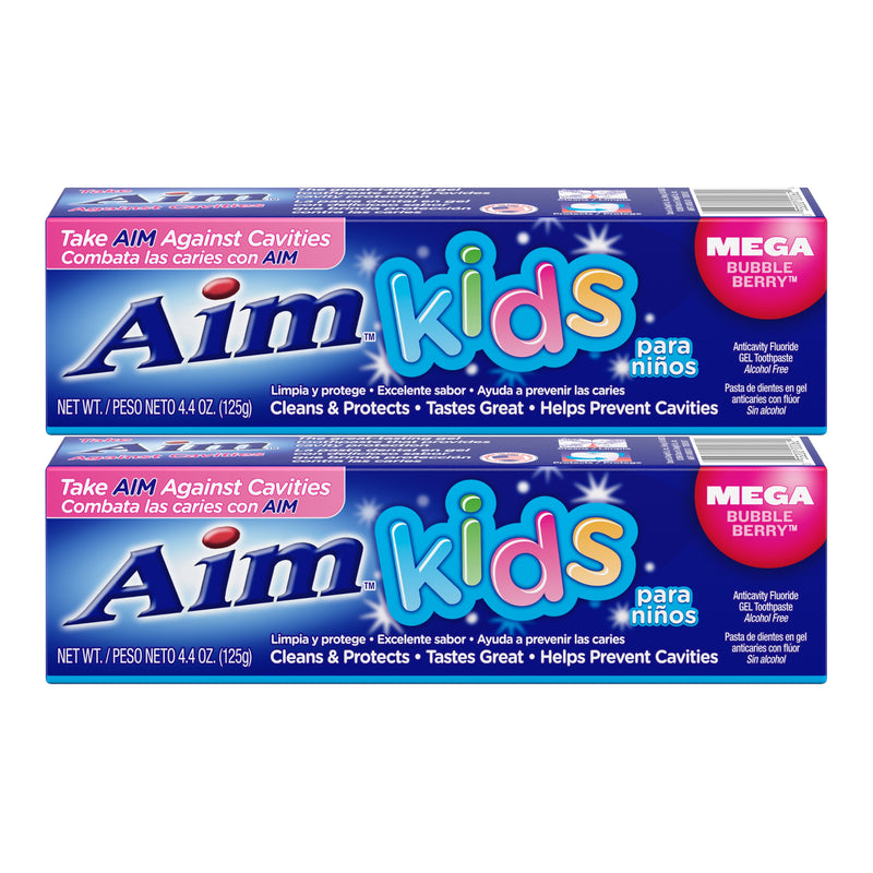 Aim Kids Mega Bubble Berry Anticavity Gel Toothpaste, 4.4oz (125g) (Pack of 2)