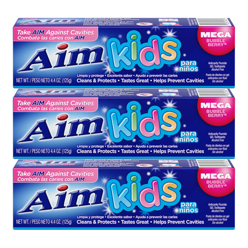 Aim Kids Mega Bubble Berry Anticavity Gel Toothpaste, 4.4oz (125g) (Pack of 3)