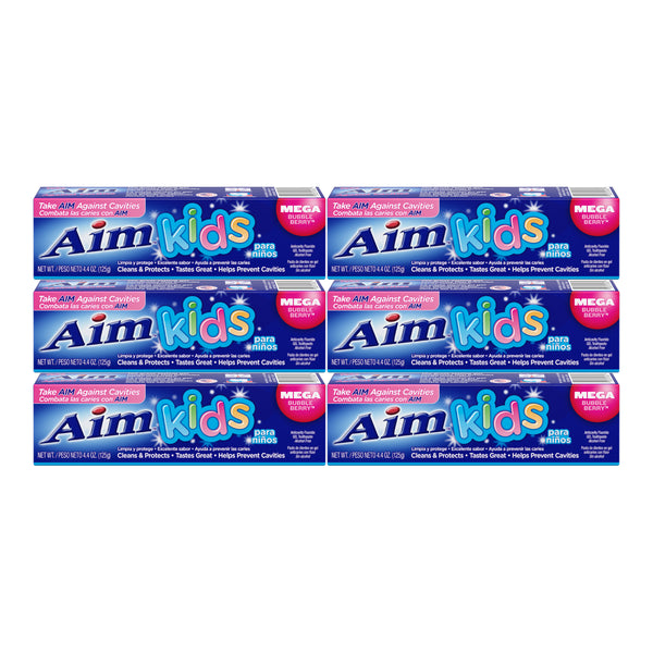 Aim Kids Mega Bubble Berry Anticavity Gel Toothpaste, 4.4oz (125g) (Pack of 6)