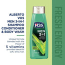 Alberto VO5 Men 3-in-1 Fresh Energy Shampoo Cond Body Wash, 12.5 oz (Pack of 3)
