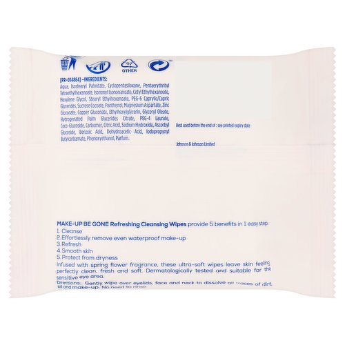 Johnson's Make-Up Be Gone 5-in-1 Refreshing Cleansing Wipes, 25 ct. (Pack of 2)