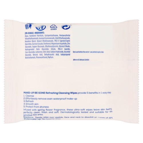 Johnson's Make-Up Be Gone 5-in-1 Refreshing Cleansing Wipes, 25 ct. (Pack of 6)