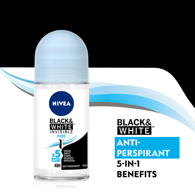 Nivea Black & White Invisible Pure Deodorant, 1.7oz(50ml)