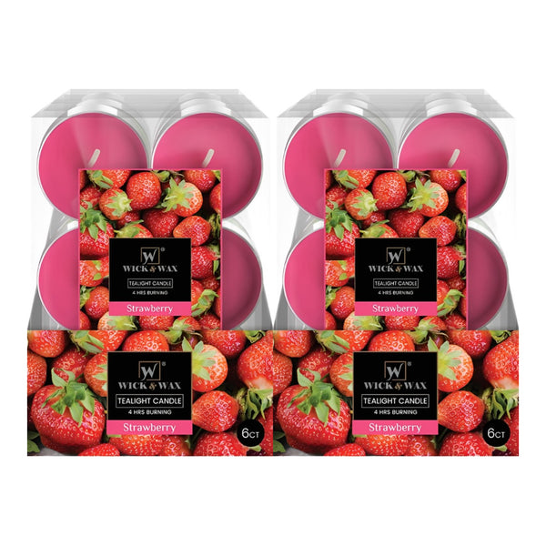 Wick & Wax Strawberry Scent Jumbo Tealight Candle, 6 Count (Pack of 2)