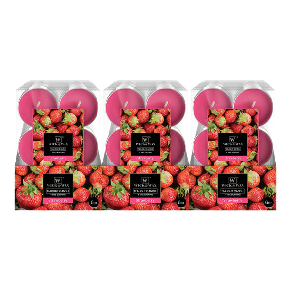 Wick & Wax Strawberry Scent Jumbo Tealight Candle, 6 Count (Pack of 3)