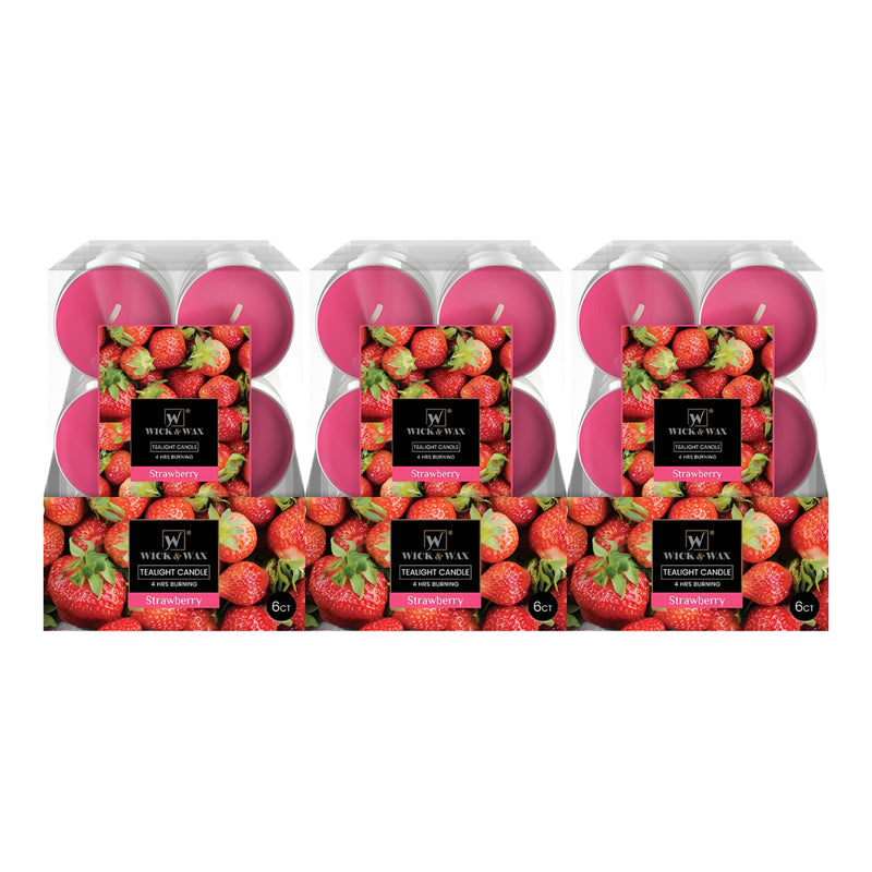 Wick & Wax Strawberry Scent Jumbo Tealight Candle, 6 Count (Pack of 3)