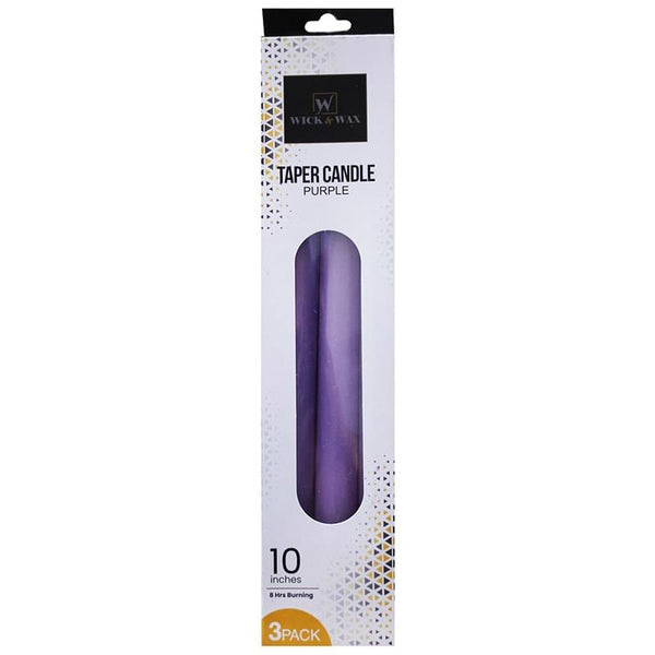 Wick & Wax Unscented 10" Purple Taper Candle, 3 Count