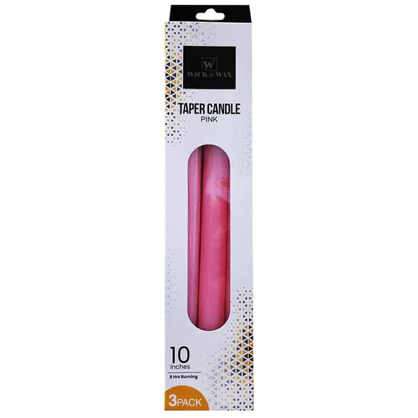 Wick & Wax Unscented 10" Pink Taper Candle, 3 Count