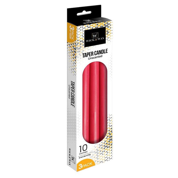 Wick & Wax Unscented 10" Red Taper Candle, 3 Count
