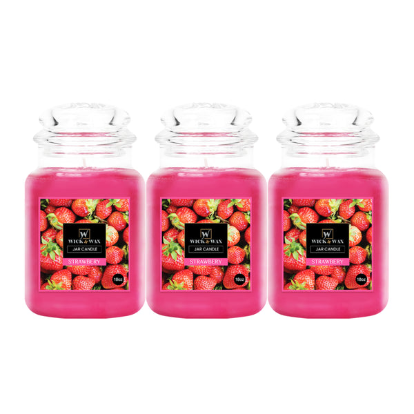 Wick & Wax Strawberry Original Large Jar Candle, 18oz. (Pack of 3)