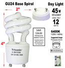 12 Watts (45w) GU24 Base Energy Saving Light Bulb (Day Light)