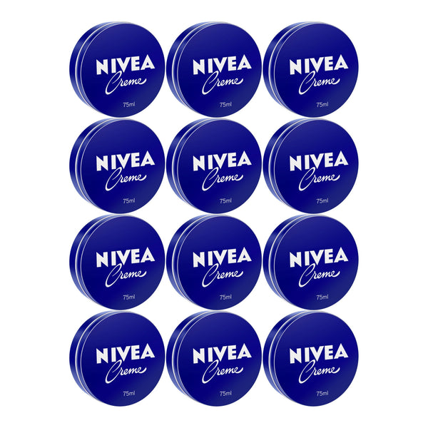 Nivea Cream Tin - Body, Face, and Hand Care, 75ml (Pack of 12)