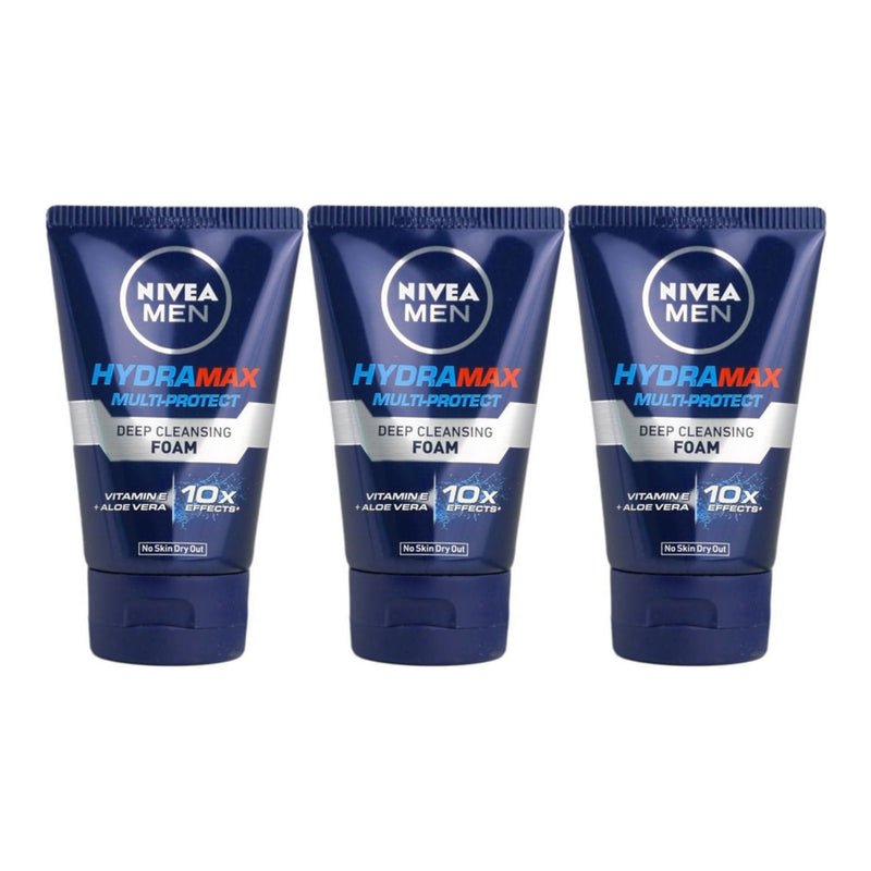 Nivea Men Hydramax Deep Cleansing Foam Vit E + Aloe, 100g (Pack of 3)