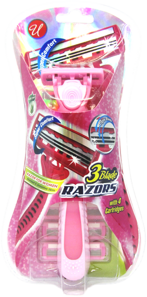 3 Blade Razors With 4 Cartridges (Aloe Strip) For Women