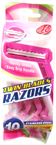 Stainless Steel Twin Blades Razors For Women, 10 Count