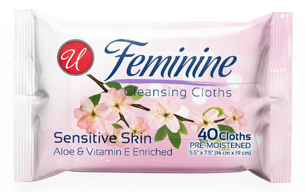 Feminine Cleansing Cloths Sensitive Skin w/ Aloe & Vitamin E, 40 Ct