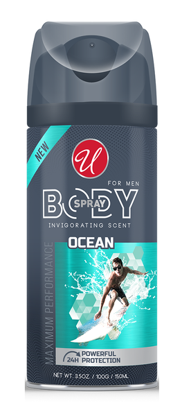 Invigorating Ocean Scent 24 Hour Body Spray For Men, 3.5oz. (150ml)