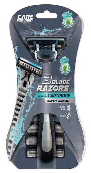 Care For Men 3 Blade Razors With 4 Cartridges (Aloe Strip)