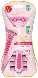 3 Blade Razors With 4 Cartridges (Aloe Strip) For Women