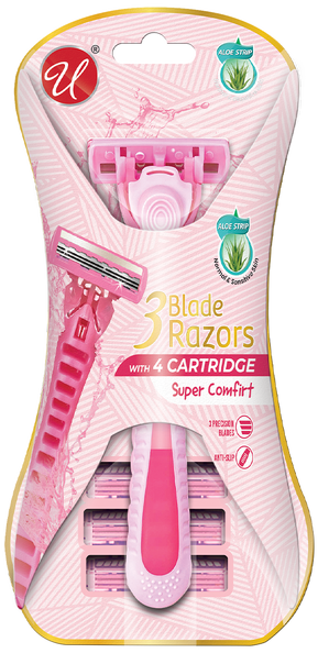 3 Blade Razors With 4 Cartridges (Aloe Strip) For Women