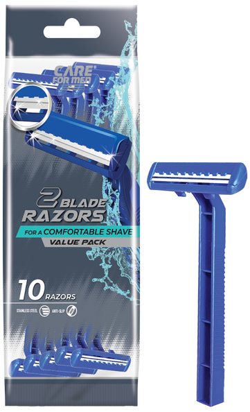 Care For Men Stainless Steel Twin Blades Razors For Men, 10 Count