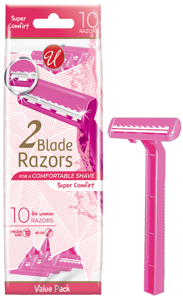 Stainless Steel Twin Blades Razors For Women, 10 Count