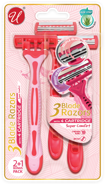 Triple Blade Razors With Aloe Strip For Women, 3 Count