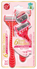 6 Blade Razors w/ Aloe Strip For Women Normal/Sensitive Skin, 2 Ct.