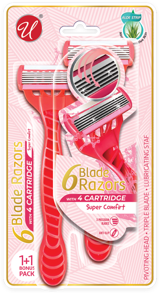 6 Blade Razors w/ Aloe Strip For Women Normal/Sensitive Skin, 2 Ct.