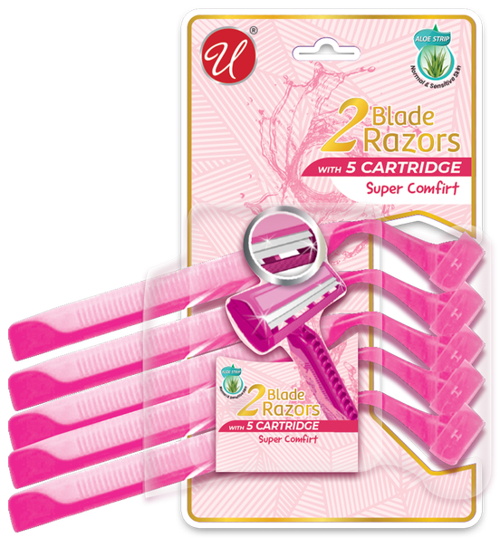 Twin Blades Razors with Aloe Strip For Women, 5 Count