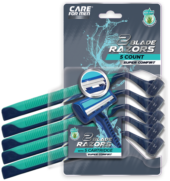 Care For Men Twin Blades Razors with Aloe Strip, 5 Count