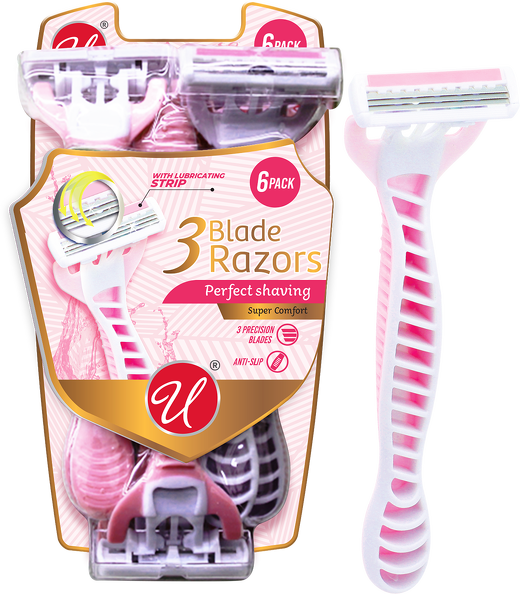 3 Precision Blade Razors w/ Lubricating Strip For Women, 6 Count