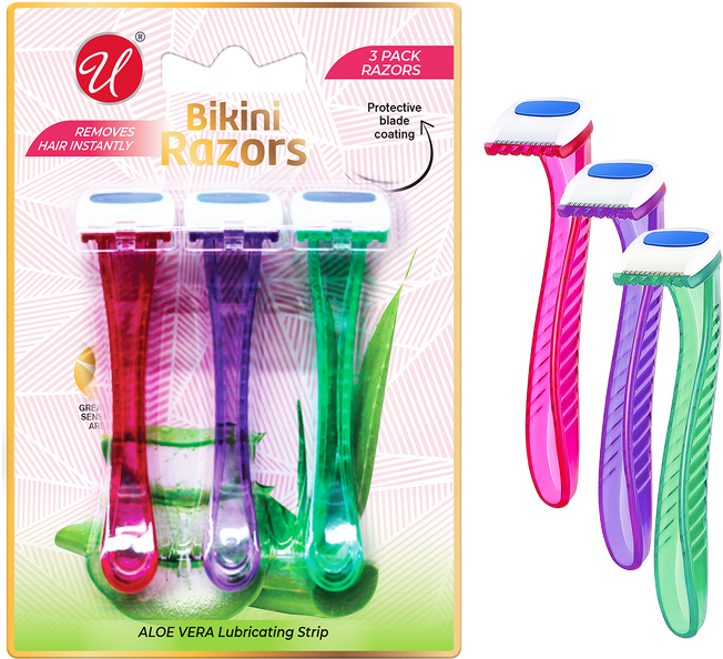 Bikini Razors w/ Protective Blade Coating Aloe Vera Strip, 3 Count