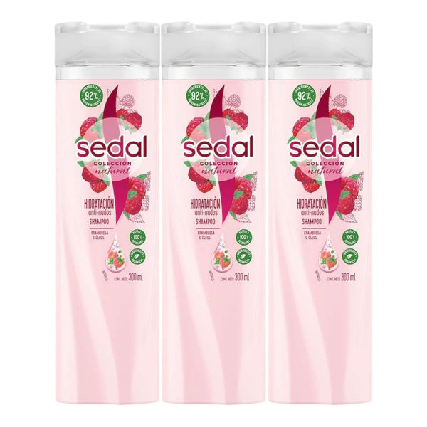 Sedal Shampoo Hidratacion Anti-Nudos Frambuesa & Oleos, 300ml (Pack of 3)