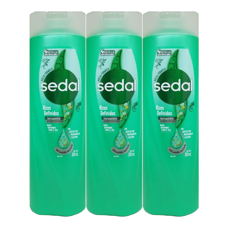 Sedal Acondicionador Rizos Definidos Todo El Dia, 300ml (10.15oz.) (Pack of 3)