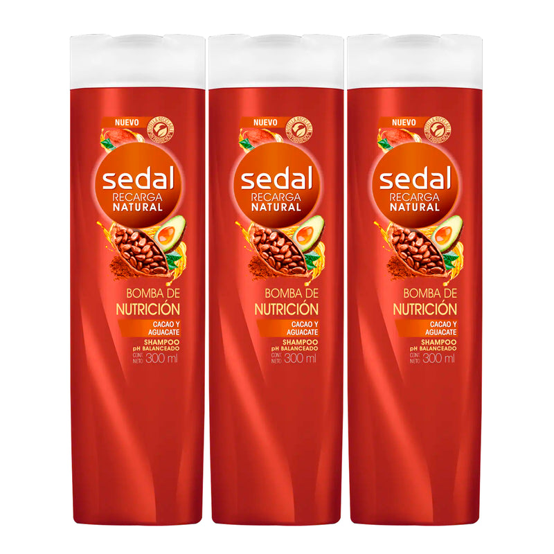 Sedal Bomba De Nutricion Cacao Y Aguacate Shampoo, 300ml (10.15oz.) (Pack of 3)