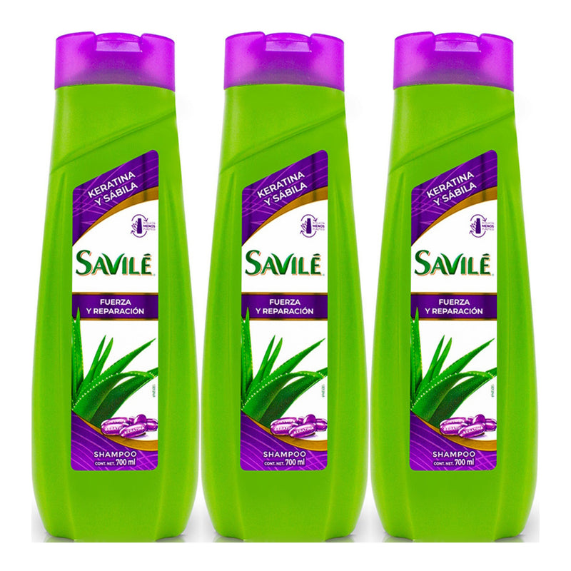 Savile Shampoo Keratina Sábila Fuerza y Reparacion 700ml (Pack of 3)