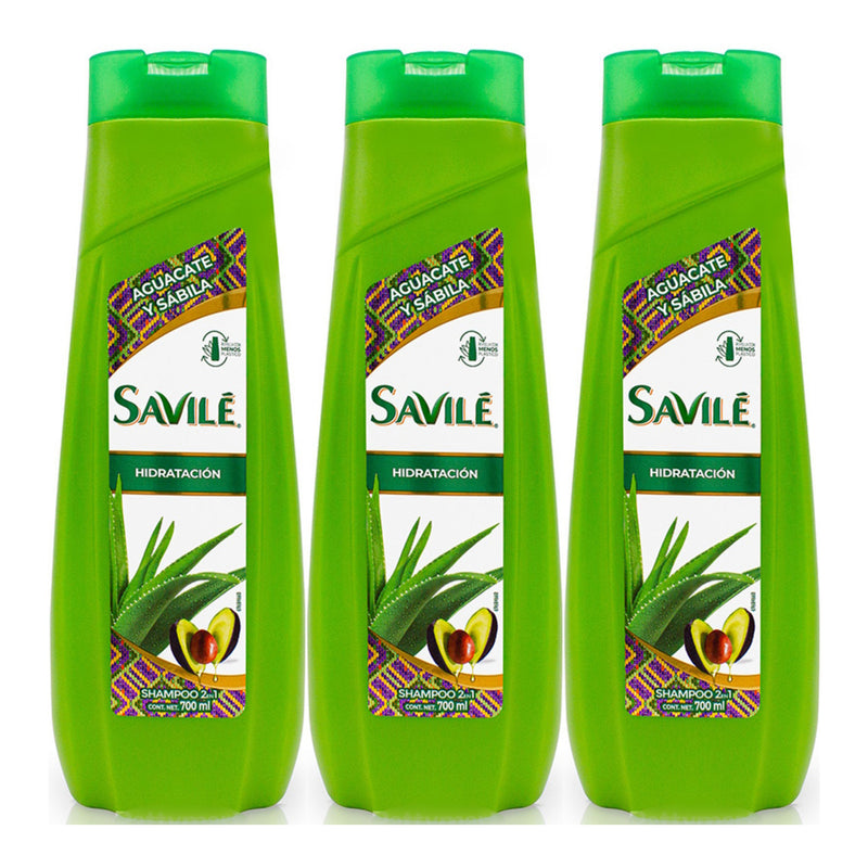 Savile Shampoo Aguacate y Sábila 2-en-1 Hidratacion 700ml (Pack of 3)