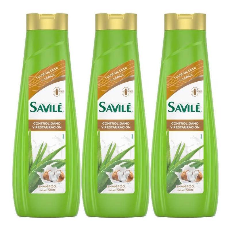 Savile Shampoo Leche De Coco y Sábila (Control Dano), 700ml (Pack of 3)